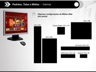 Padrões, Telas e Mídias - Internet


                      Algumas configurações de Mídias Web
                      (em pixels)
 