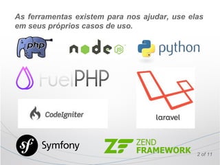 As ferramentas existem para nos ajudar, use elas
em seus próprios casos de uso.




                                              2 of 11
 