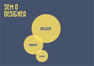 SEM O
DESIGNER

                      NEGÓCIO




           PRODUTO




                     USUÁRIO
 
