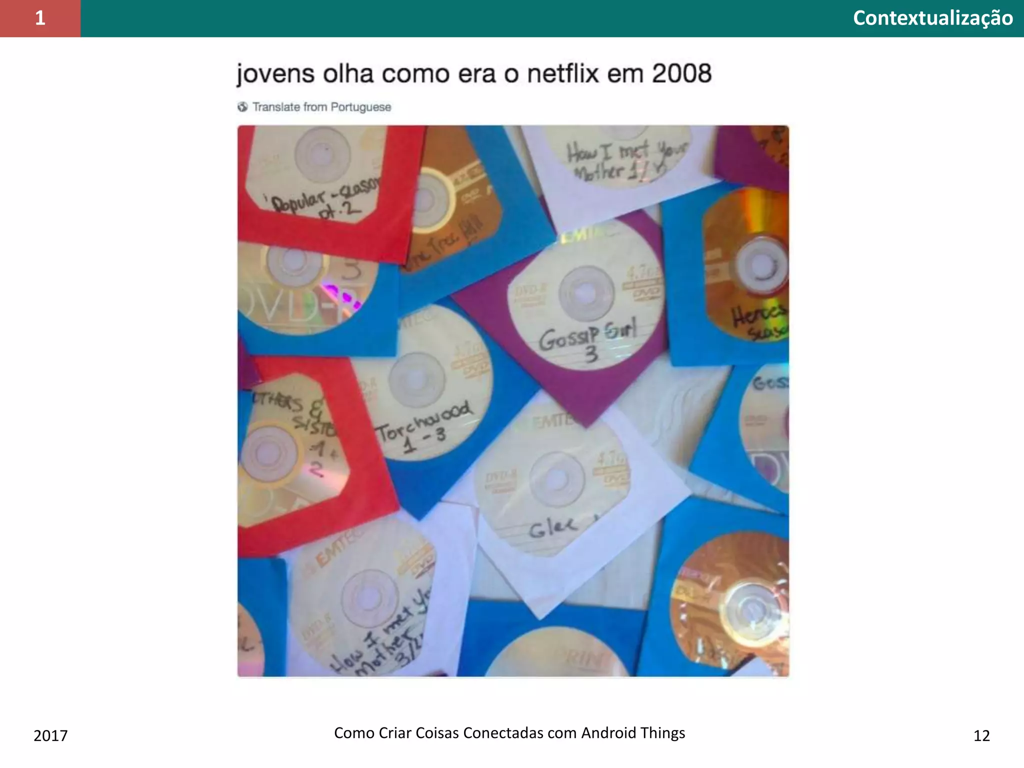 Contextualização1
2017 Como Criar Coisas Conectadas com Android Things 12
 