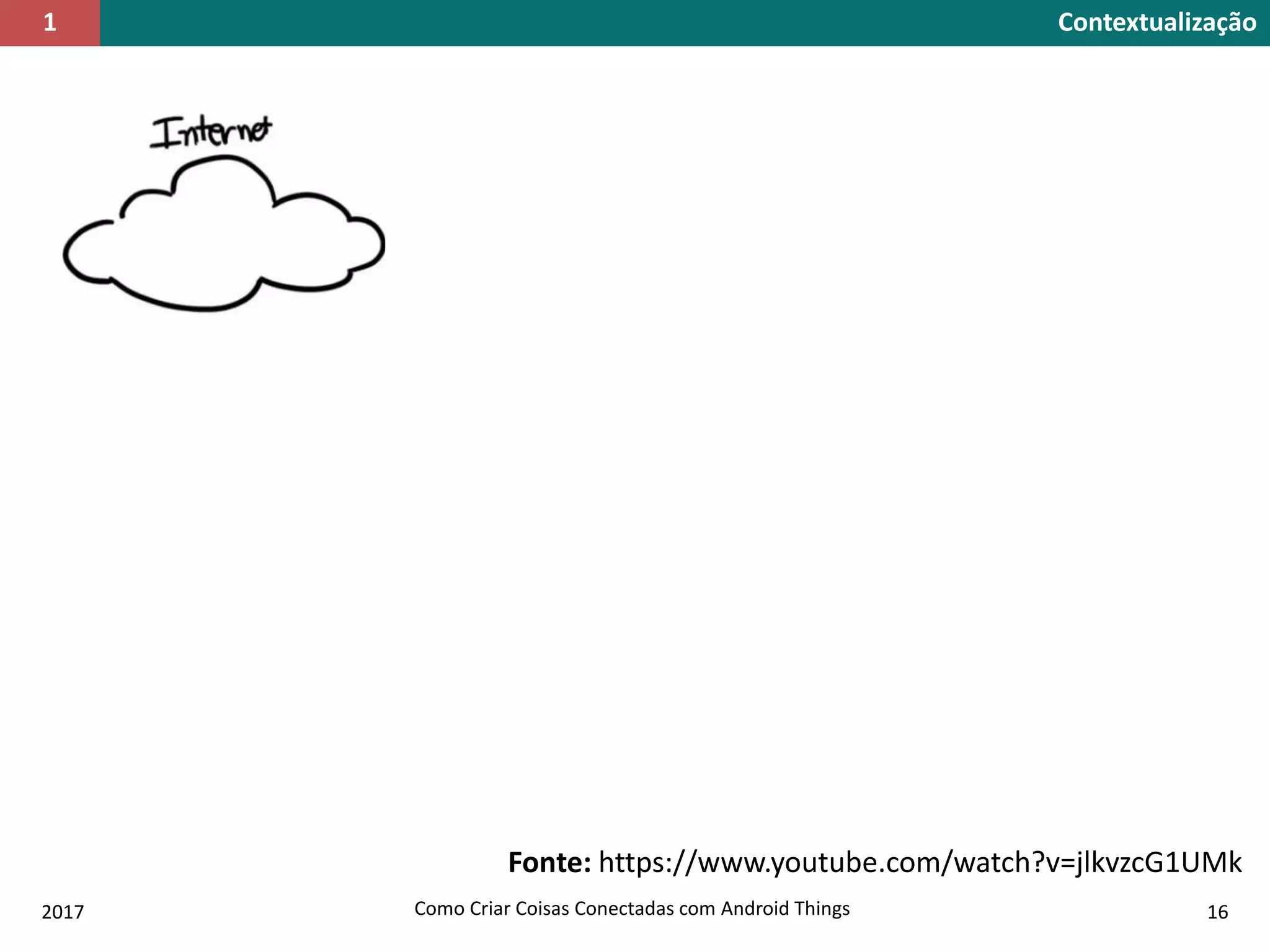 Contextualização1
Fonte: https://www.youtube.com/watch?v=jlkvzcG1UMk
2017 Como Criar Coisas Conectadas com Android Things 16
 