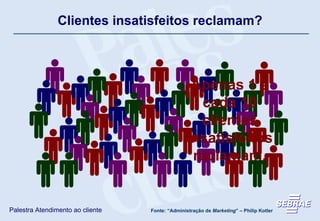Clientes insatisfeitos reclamam? Fonte: “Administração de  Marketing ” – Philip Kotler Apenas 1 a cada 10 clientes insatisfeitos reclamam. 