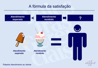 Atendimento esperado Atendimento recebido Satisfação Atendimento esperado Atendimento recebido < ? A fórmula da satisfação 