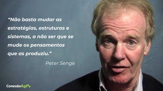 “Não basta mudar as
estratégias, estruturas e
sistemas, a não ser que se
mude os pensamentos
que as produziu.”
Peter Senge
 