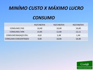MINÍMO CUSTO X MÁXIMO LUCRO
        CONSUMO
 