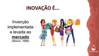 INOVAÇÃO É...
Invenção
implementada
e levada ao
mercado
(Moore, 1999)
 