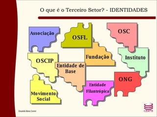 O que é o Terceiro Setor? - IDENTIDADES Associação Entidade de Base OSC OSFL Fundação Movimento Social OSCIP Entidade Filantrópica Instituto ONG 