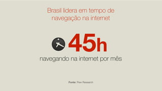 Brasil lidera em tempo de
   navegação na internet



          45h
navegando na internet por mês


          Fonte: Pew Research
 
