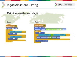 Jogos clássicos - Pong
Estrutura usadas na criação:
Bloco: Bola:
 