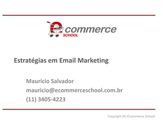 Estratégias em Email Marketing

   Mauricio Salvador
   mauricio@ecommerceschool.com.br
   (11) 3405-4223

                             Copyright (®) Ecommerce School
 