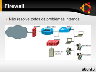 Firewall
 Não resolve todos os problemas internos
 