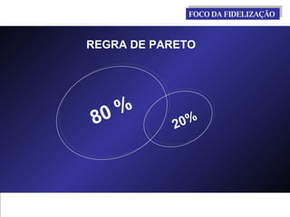 REGRA DE PARETO FOCO DA FIDELIZAÇÃO  80 % 20% 