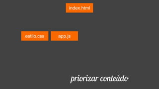 index.html
estilo.css app.js
priorizar conteúdo
 