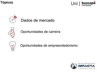 Tópicos




          Dados de mercado

          Oportunidades de carreira



          Oportunidades de empreendedorismo
 
