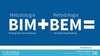 56
Edificações Inteligentes
Soluções Sustentáveis, Tecnologias, Tendências.
Palestrante: Frank Caramelo
Tendências
BIM
Metodologia
Building Information Modeling
BEM
Metodologia
Building Energy Modeling
 