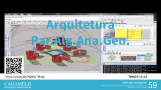 Edificações Inteligentes
Soluções Sustentáveis, Tecnologias, Tendências.
Palestrante: Frank Caramelo 5959
Tendênciashttps://youtu.be/f0QkDzTHngA
Edificações Inteligentes
Soluções Sustentáveis, Tecnologias, Tendências.
Palestrante: Frank Caramelo
Arquitetura
Par.Alg.Ana.Gen.
em estudo de eficiência energética
 