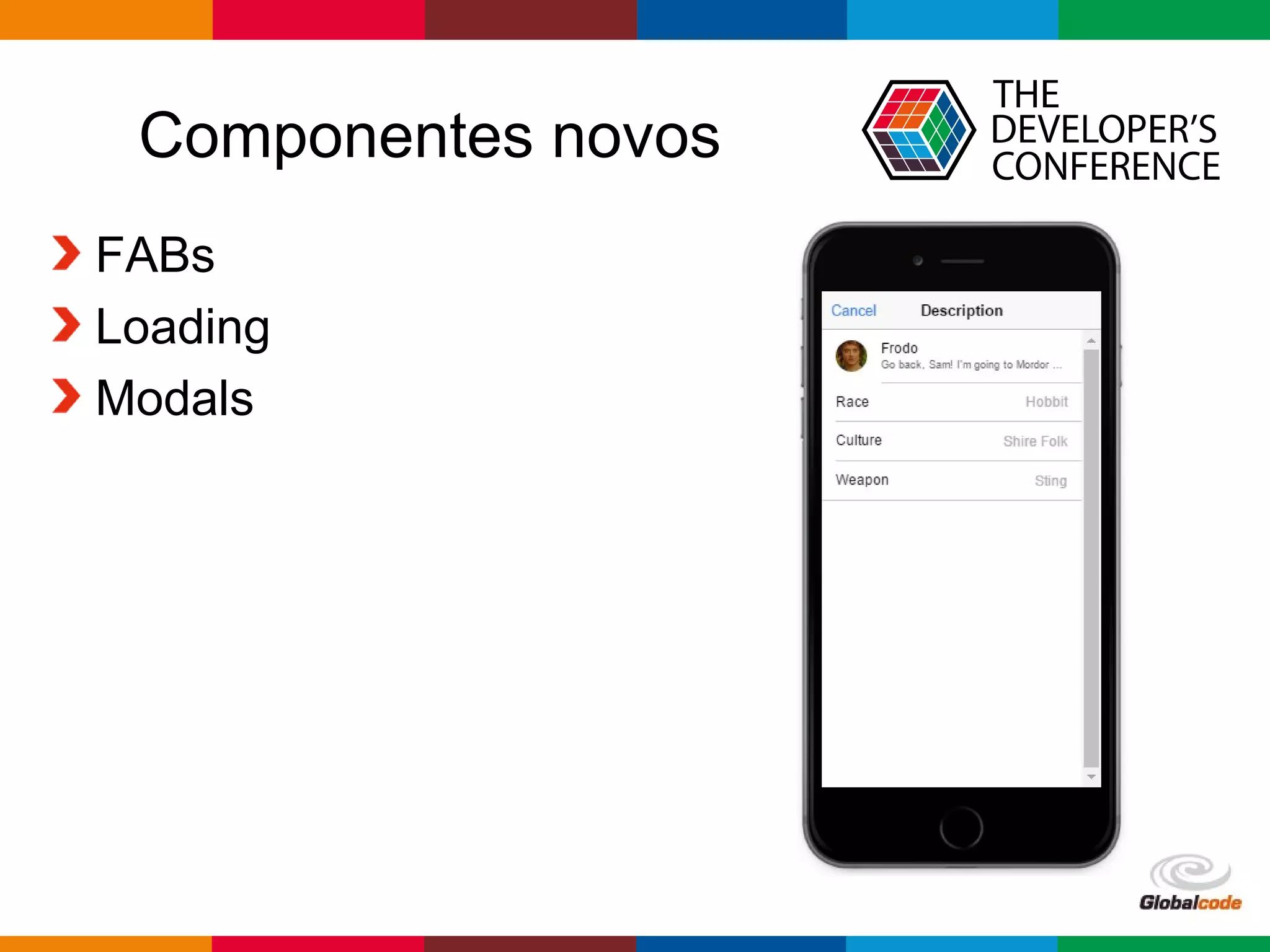 Globalcode – Open4education
Componentes novos
FABs
Loading
Modals
 