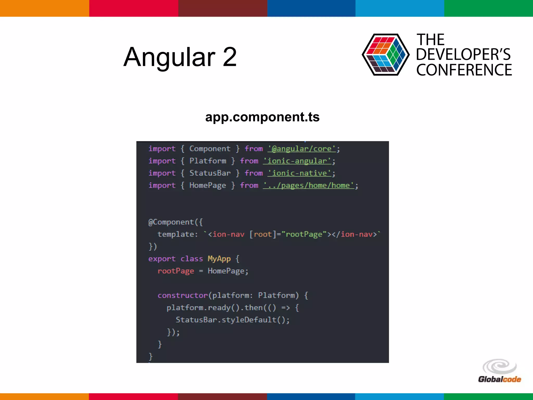 Globalcode – Open4education
Angular 2
app.component.ts
 