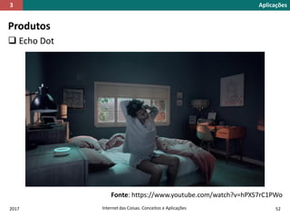 2017 Internet das Coisas: Conceitos e Aplicações 52
Produtos
 Echo Dot
Aplicações3
Fonte: https://www.youtube.com/watch?v=hPXS7rC1PWo
 