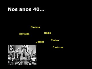 Nos anos 40... Rádio Jornal Revistas Cartazes Cinema Teatro 