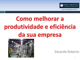 www.maisgestao.com.br




    Como melhorar a
produtividade e eficiência
     da sua empresa

                  Eduardo Roberto
                                       1
 