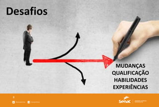 8
MUDANÇAS
QUALIFICAÇÃO
HABILIDADES
EXPERIÊNCIAS
Desafios
 