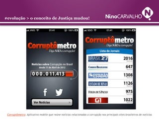 #evolução > o conceito de Justiça mudou!




 Corruptômetro: Aplicativo mobile que reúne notícias relacionadas a corrupção nos principais sites brasileiros de notícias
 