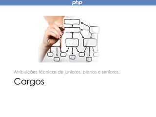Cargos
Atribuições técnicas de juniores, plenos e seniores.
 