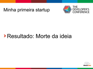 Globalcode – Open4education
Minha primeira startup
Resultado: Morte da ideia
 