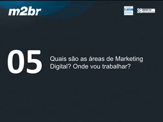 Quais são as áreas de Marketing
Digital? Onde vou trabalhar?
05
 