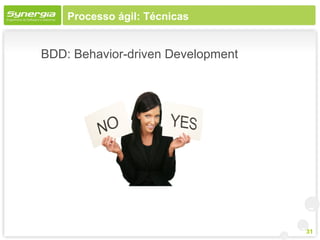 Processo ágil: Técnicas


BDD: Behavior-driven Development




                                   31
 