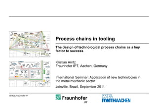 Process chains in tooling
                       The design of technological process chains as a key
                       factor to success


                       Kristian Arntz
                       Fraunhofer IPT, Aachen, Germany


                       International Seminar: Application of new technologies in
                       the metal mechanic sector
                       Joinville, Brazil, September 2011

© WZL/Fraunhofer IPT
 