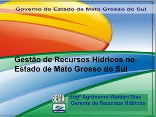 Engº Agrônomo Walderi Dias  Gerente de Recursos Hídricos SEMA Gestão de Recursos Hídricos no Estado de Mato Grosso do Sul 
