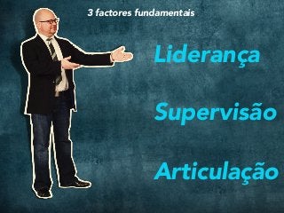 Liderança
Supervisão
Articulação
3 factores fundamentais
 