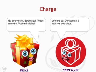 Charge
Eu sou visível. Estou aqui. Todos   Lembre-se: O essencial é
me vêm. Você é invisível!           invisível aos olhos.




          BENS                               SERVIÇOS
 