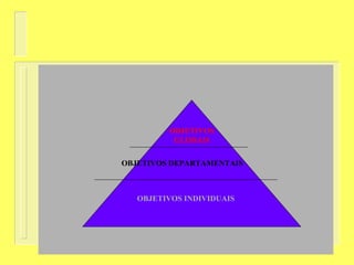 OBJETIVOS
GLOBAIS
OBJETIVOS DEPARTAMENTAIS
OBJETIVOS INDIVIDUAIS
 