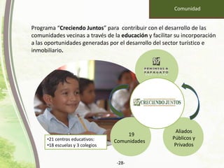 Programa “Creciendo Juntos” para contribuir con el desarrollo de las
comunidades vecinas a través de la educación y facili...