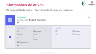 Informações de ativos
[Internal Use] for Check Point employees​
Informação detalhada do ativo – Tipo, Fabricante, Firmware and muito mais
 