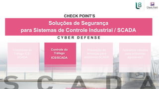 Aparelhos robustos
para ambientes
agressivos?
Prevenção de
Ameaças para
ambientes SCADA
Visibilidade do
Tráfego ICS /
SCADA
Soluções de Segurança
para Sistemas de Controle Industrial / SCADA
CHECK POINT’S
C Y B E R D E F E N S E
[Restricted] ONLY for designated groups and individuals​
Controle do
Tráfego
ICS/SCADA
 