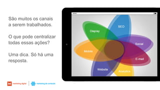 São muitos os canais
a serem trabalhados.
O que pode centralizar
todas essas ações?
Uma dica. Só há uma
resposta.
47
 