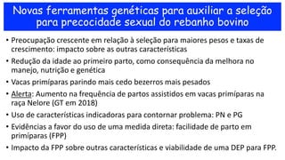• Preocupação crescente em relação à seleção para maiores pesos e taxas de
crescimento: impacto sobre as outras caracterís...