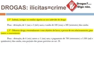 DROGAS: ilícitas=crime
 