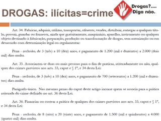 DROGAS: ilícitas=crime
 