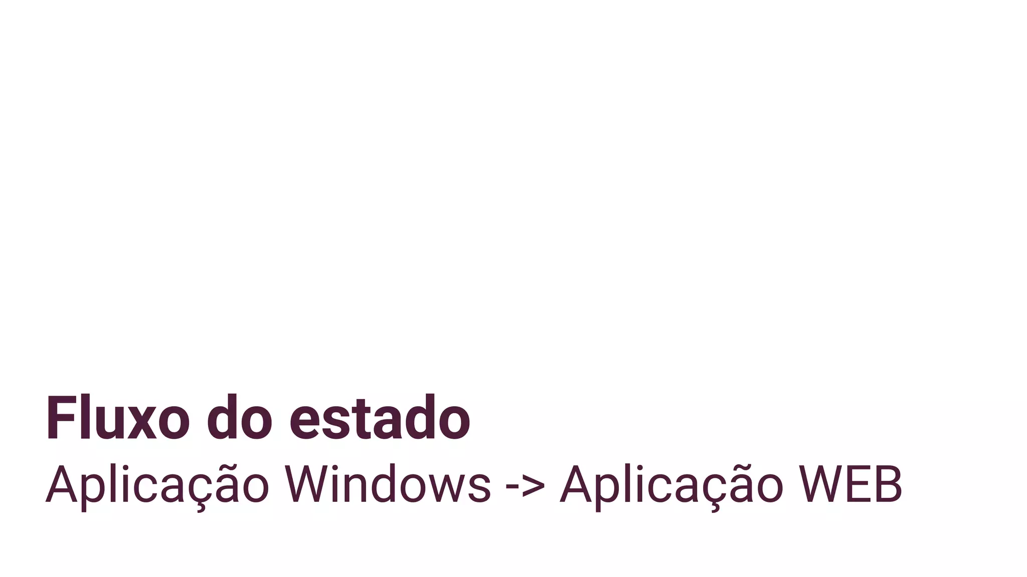 Fluxo do estado
Aplicação Windows -> Aplicação WEB
 