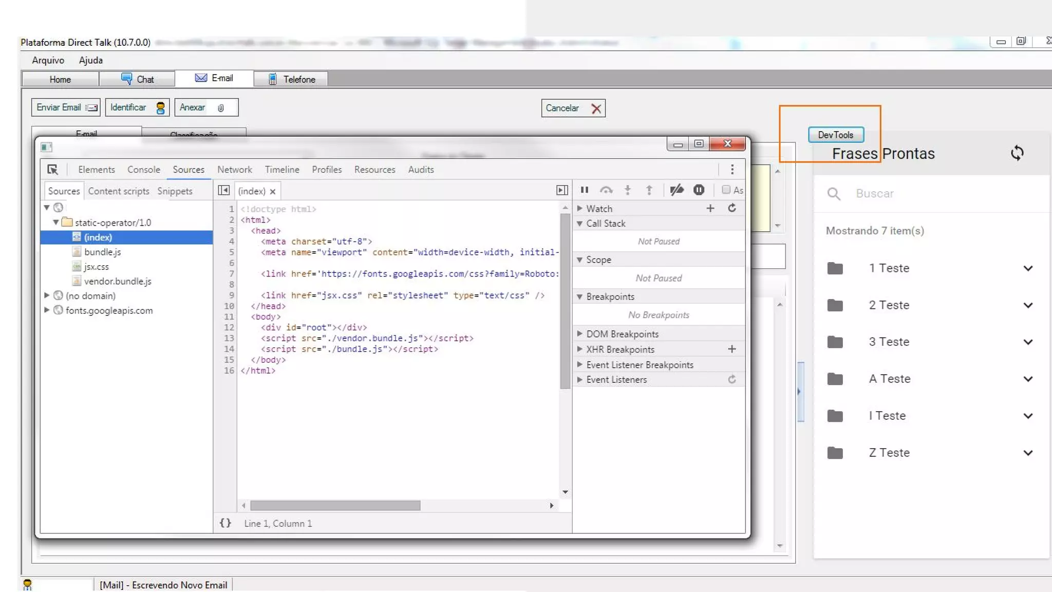 Pontos de atenção
- Contexto de thread
- Menu de contexto
- Log
- DevTools
- Memória
- Um processo vs vários
processos
 