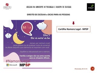 DIREITO DE ESCOLHA e DICAS PARA AS PESSOAS
19
Cartilha Namoro Legal - MPSP
Piracicaba, 25.10.19
 