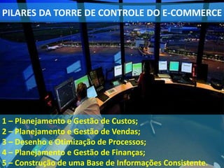 PILARES DA TORRE DE CONTROLE DO E-COMMERCE
1 – Planejamento e Gestão de Custos;
2 – Planejamento e Gestão de Vendas;
3 – Desenho e Otimização de Processos;
4 – Planejamento e Gestão de Finanças;
5 – Construção de uma Base de Informações Consistente.
 