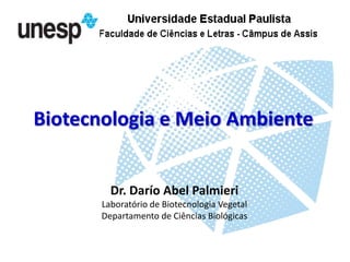 Biotecnologia e Meio Ambiente

Dr. Darío Abel Palmieri
Laboratório de Biotecnologia Vegetal
Departamento de Ciências Biológicas

 