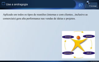  Use a andragogia

 Aplicado em todos os tipos de reuniões (internas e com clientes...inclusive as
 comerciais) gera alta performance nas vendas de ideias e projetos.




                                                                                  www.titecnologia.net
 