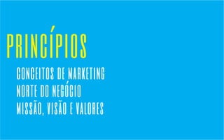 princípios 
conceitos de marketing 
norte do negócio 
missão, visão e valores 
 
